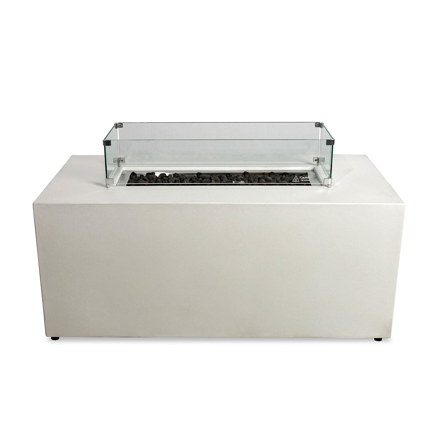 Glenwood 55-in Rectangular Concrete Propane Fire Pit in White by Lakeview Outdoor Designs - Glass Wind Guard - Off - White Background thumbnail