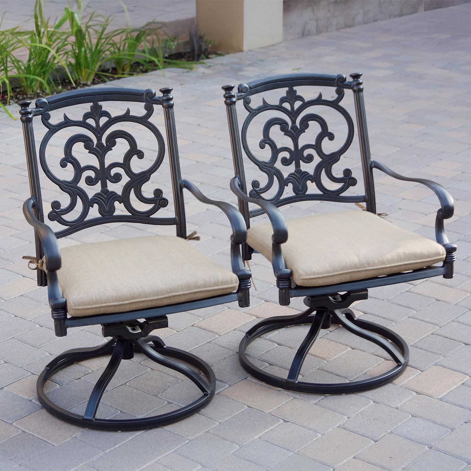 Santa Barbara Cast Aluminum 2 Pc Set Swivel Rocker Dining Chair Set in Antique Bronze/Sesame by Darlee