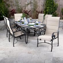 Elysian 7 Piece Padded Sunbrella Sling Patio Dining Set W/ 84 X 42 Inch Oval Table By Lakeview Outdoor Designs image