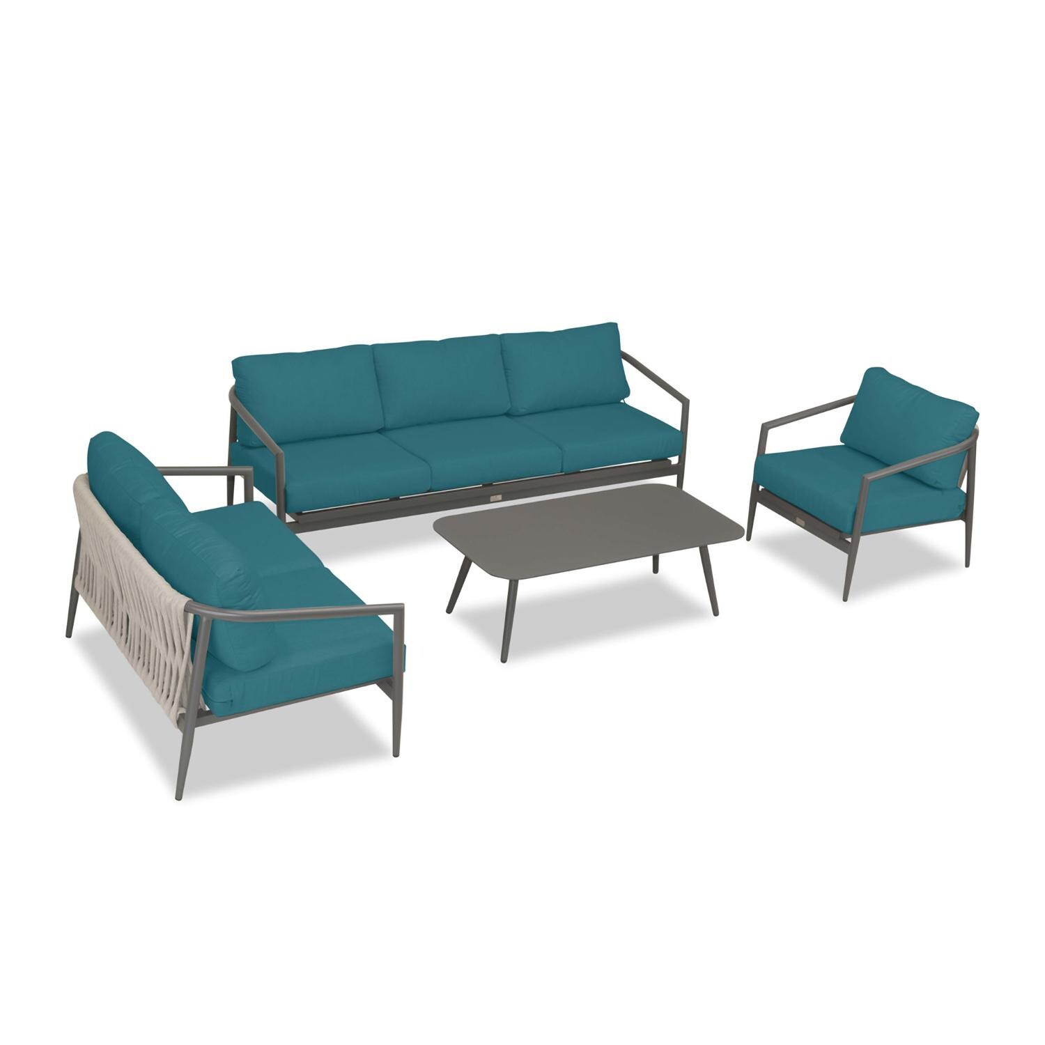 Lakeview Midnight Cove 4 Pc Aluminum Sofa Loveseat Seating Set in Slate/Pebble Gray/Spectrum Peacock - Top - White Background thumbnail