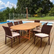 Noah 9 Piece Resin Wicker Patio Dining Set With 87 X 47 Inch Oval Teak Extension Table By Amazonia