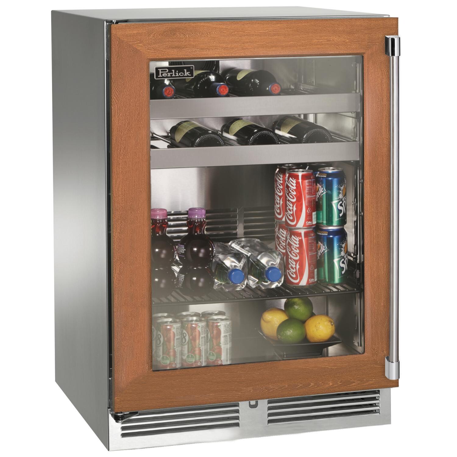 Perlick HP24BO-4-4L 24-Inch Signature Series Stainless Steel Panel Ready Glass Door Outdoor Beverage Center - Left Hinged - Custom Dark Wood Panel thumbnail