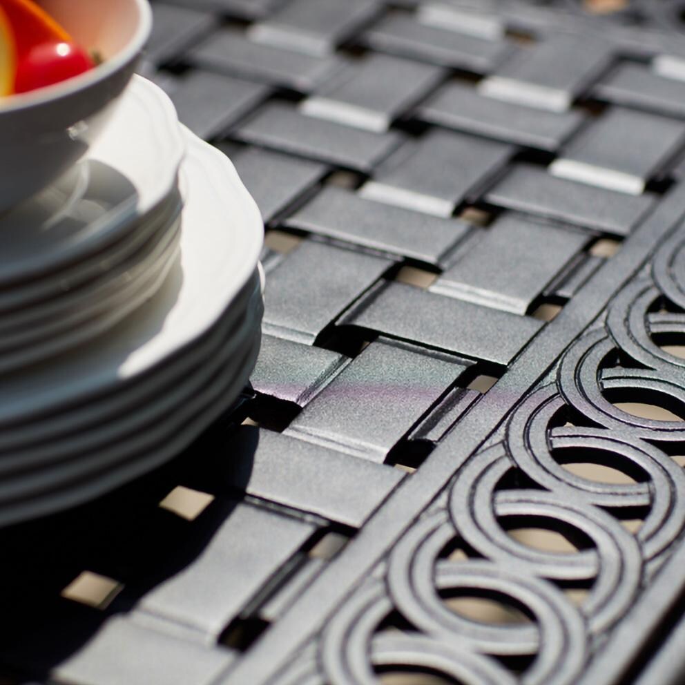 Darlee B/501210-9PCR-88W Victoria 9 Pc Cast Aluminum Dining Set w/ Rockers in Espresso - Table Edge - Detail thumbnail