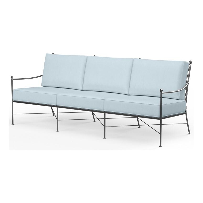 Provence 3 Person Wrought Iron Sofa w/ Self Welt in Pewter/Canvas Skyline by Sunset West - White Background thumbnail