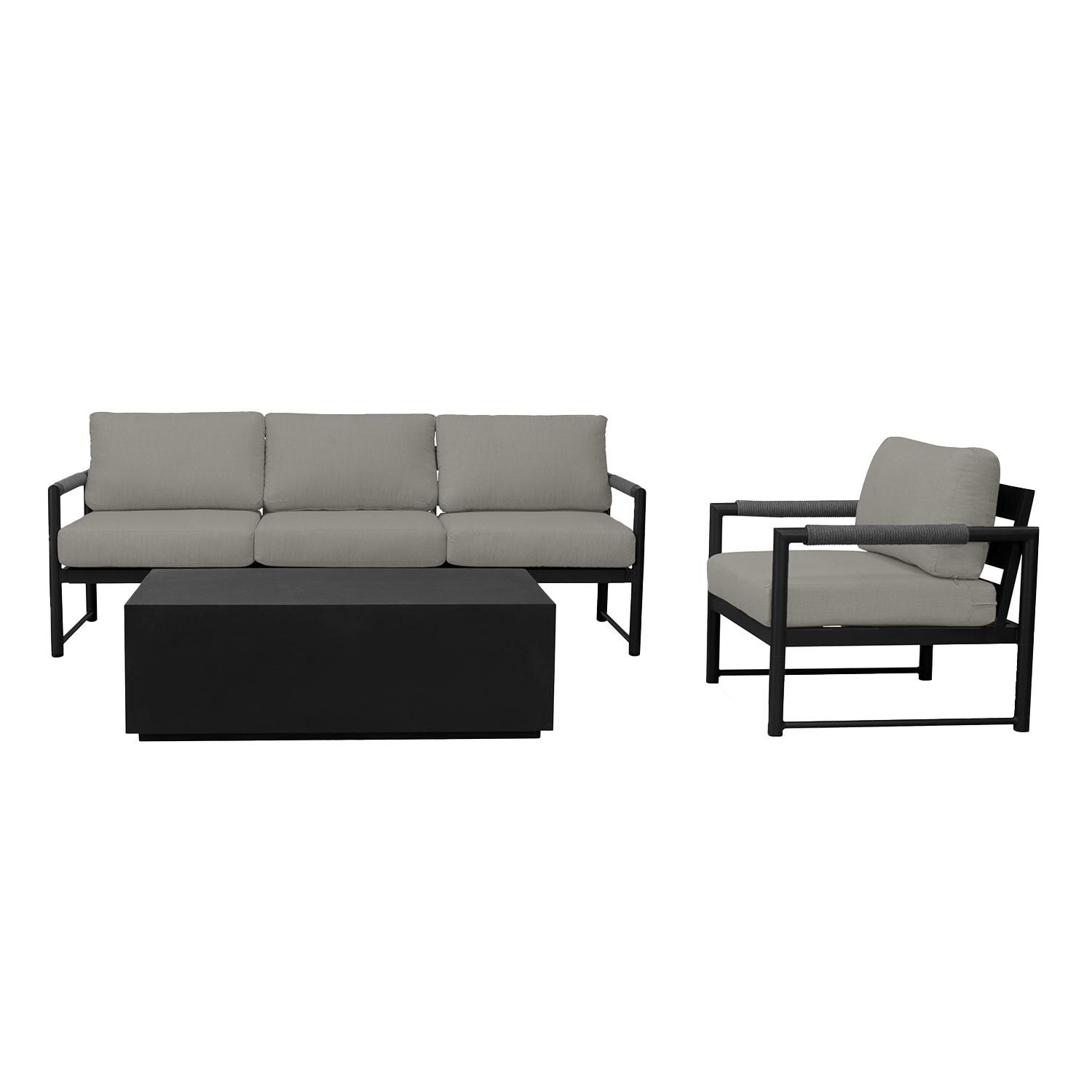 Lakeview AVEBAY-BK-CO-SET130-CC Avenue Bay Black/Carbon 3 Pc Sofa Set - Canvas Charcoal - Display - White Background thumbnail