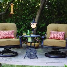 Darlee Elisabeth 3 Piece Cast Aluminum Patio Conversation Seating Set With Swivel Rocker Chairs - End Table With Ice Bucket Insert image