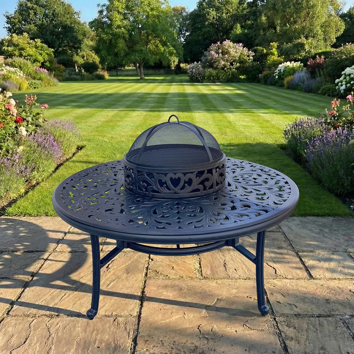 Darlee Series 80 Cast Aluminum Tea Table With Ice Bucket And Fire Pit Insert - Lifestyle thumbnail