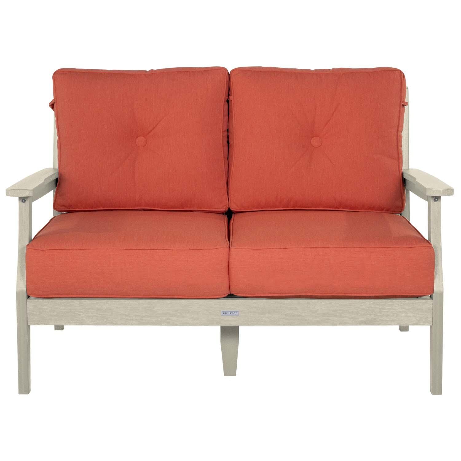Blushing Bay 2 Person Recycled Plastic Loveseat in Canvas Persimmon/Whitewash by Lakeview Outdoor Designs - White Background thumbnail