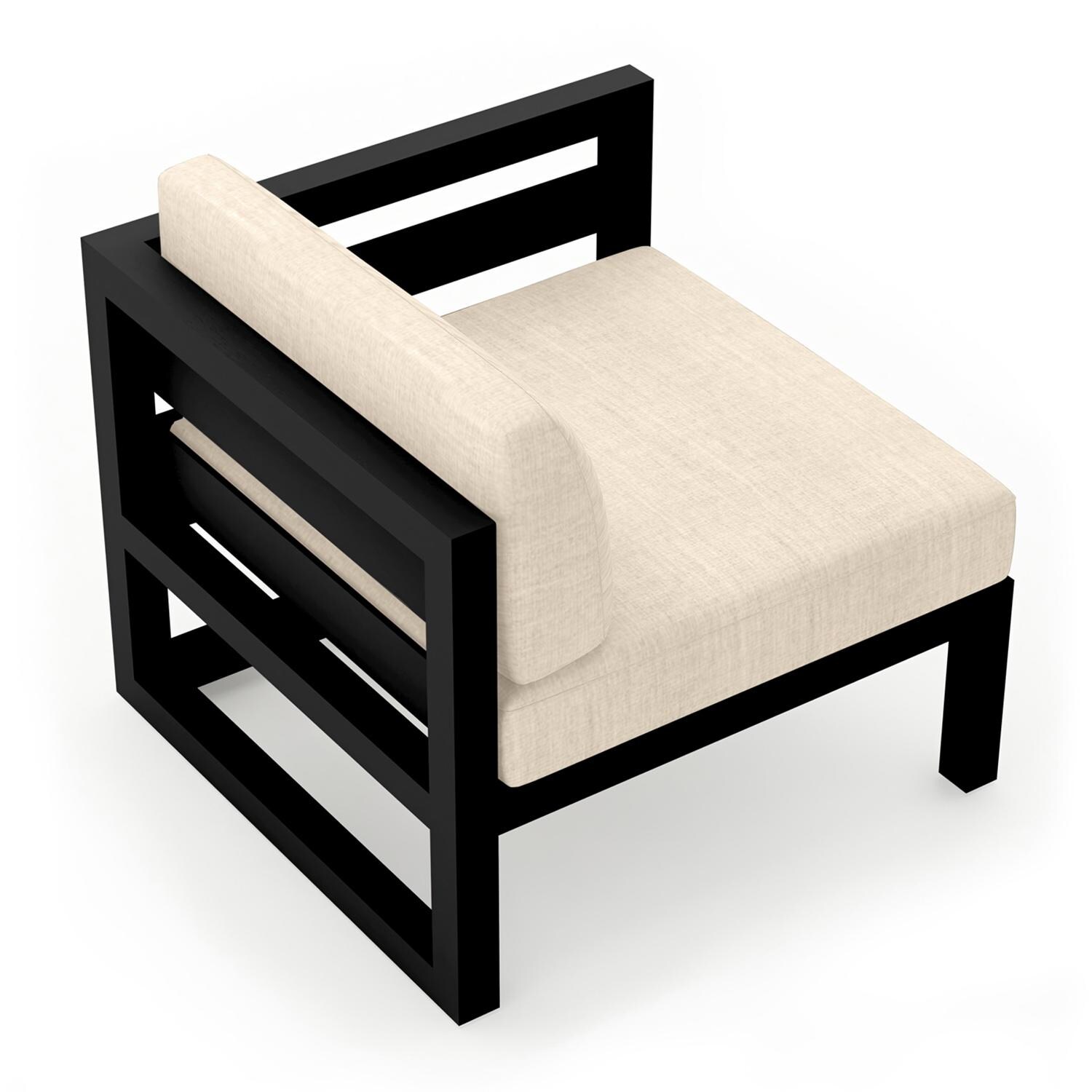 Lakeview MSTYCV-BK-RAS-CF Misty Cove Aluminum Right Arm Club Chair in Black w/Canvas Flax Cushions by Lakeview Outdoor Designs - Angled Back - White Background thumbnail