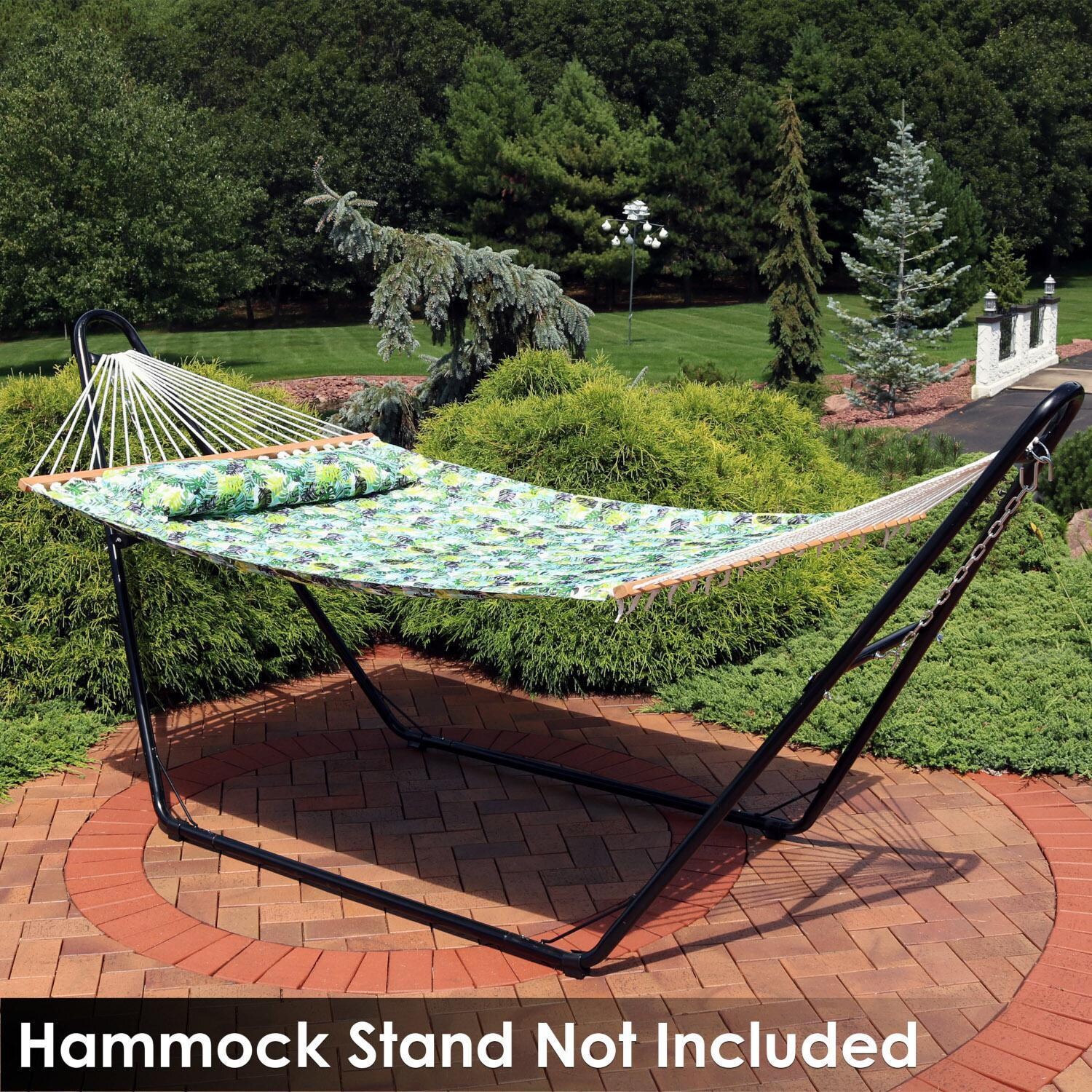 Ultimate Patio Quilted Double Hammock & Pillow - Tropical Greenery - Lifestyle thumbnail