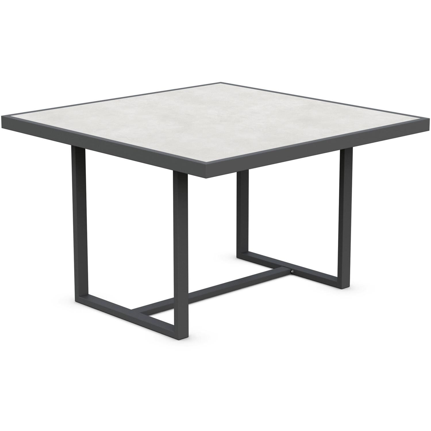 Azzurro Living Pavia 48 Inch Charcoal Aluminum Dining Table W/ Helena Dekton Top - Angled - White Background thumbnail
