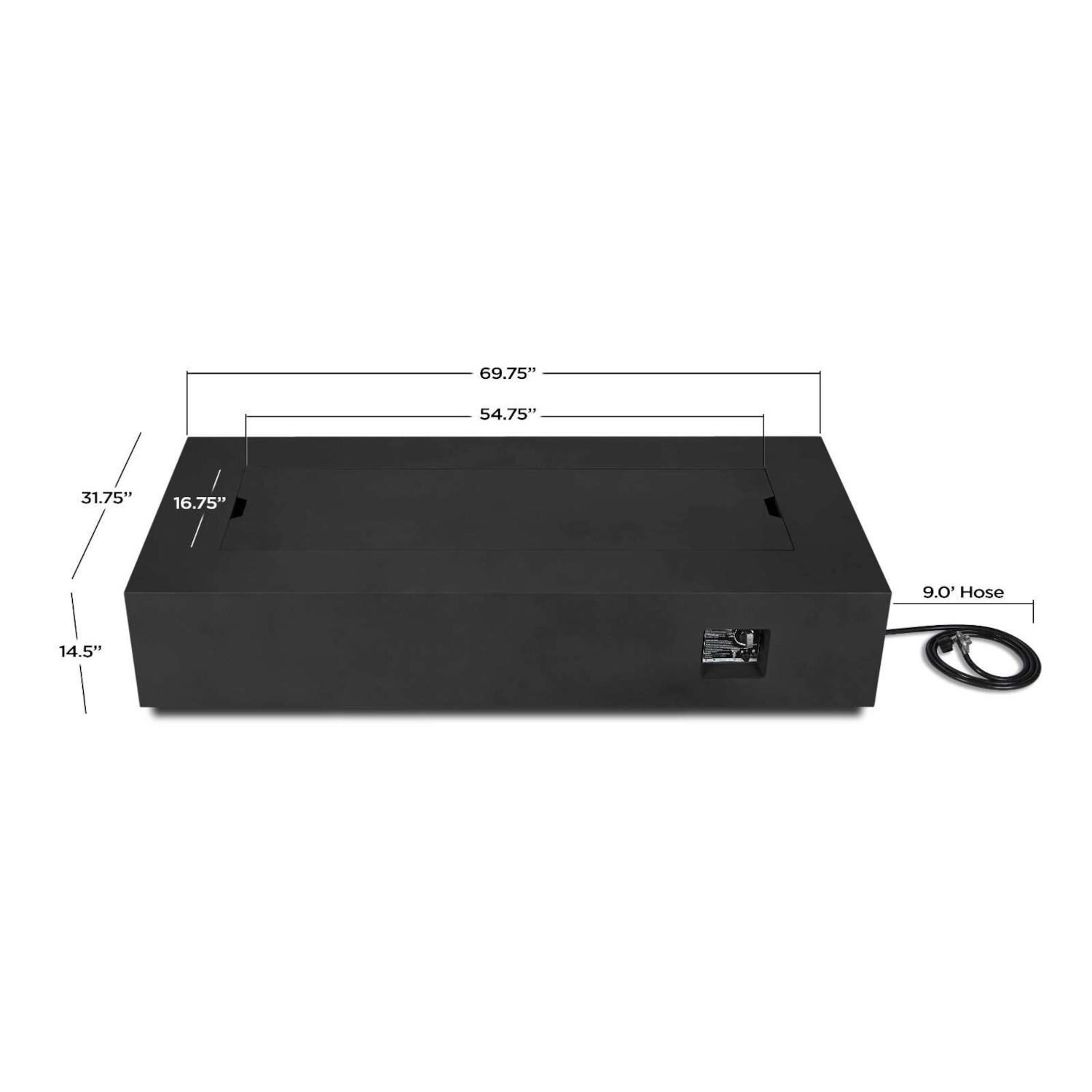 Lakeview SCC9814LPBLK Elysian 70-Inch Rectangle Propane Fire Table w/ NG Conversion Kit - Black - Dimensions thumbnail