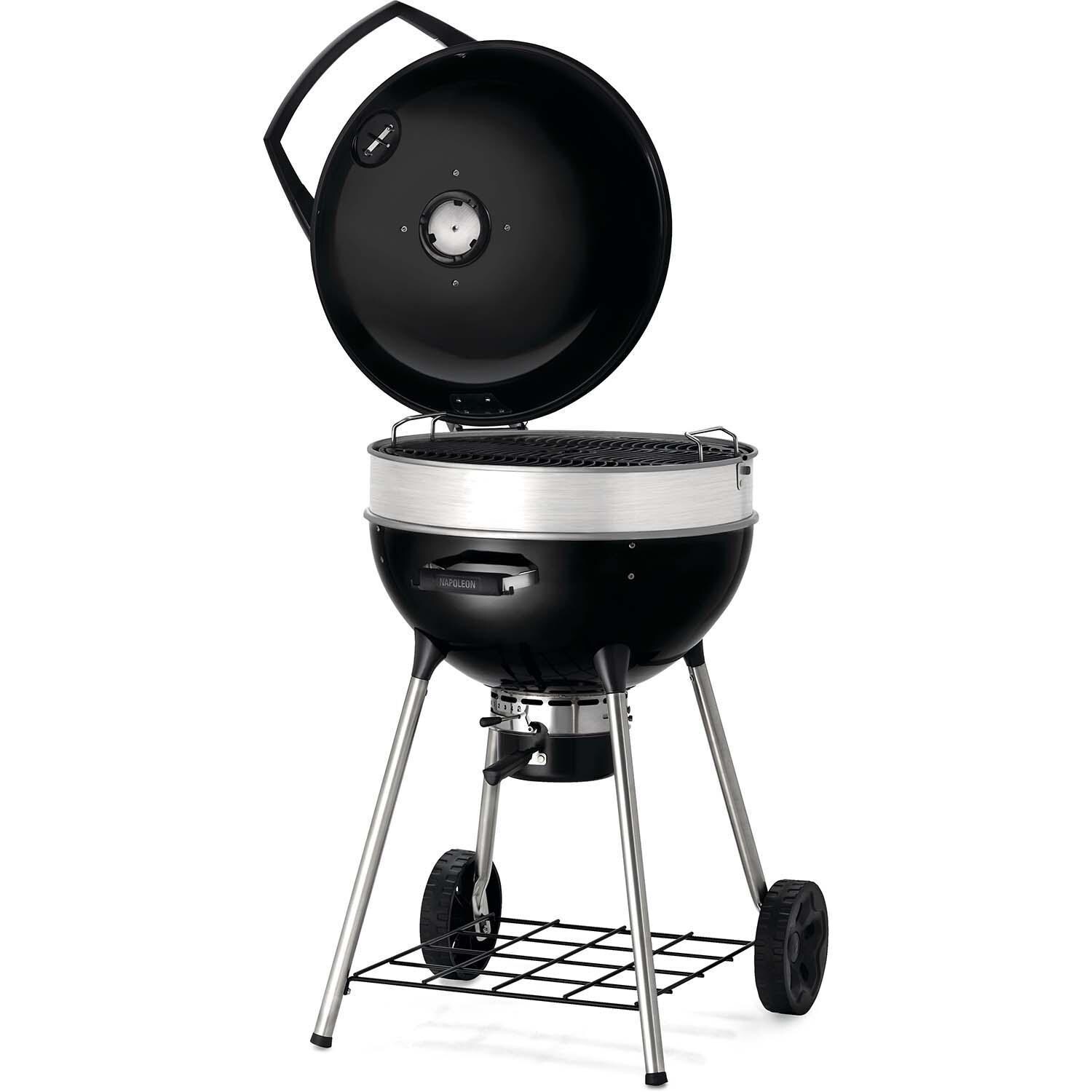 Napoleon PRO22K-LEG-3 PRO 22 Inch Charcoal Kettle Grill - Black - Angled Lid Open - White Background thumbnail