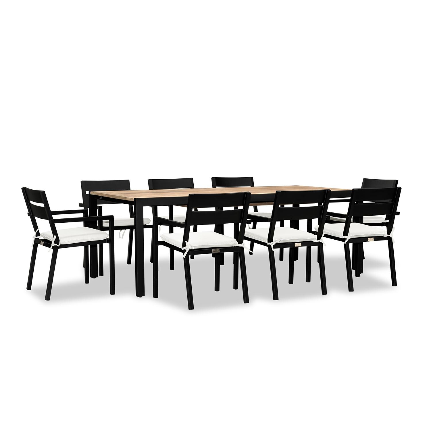 Calm Bay Communal 9 Pc Reclaimed Teak Extendable Dining Set in Black/Canvas Natural by Lakeview - White Background thumbnail