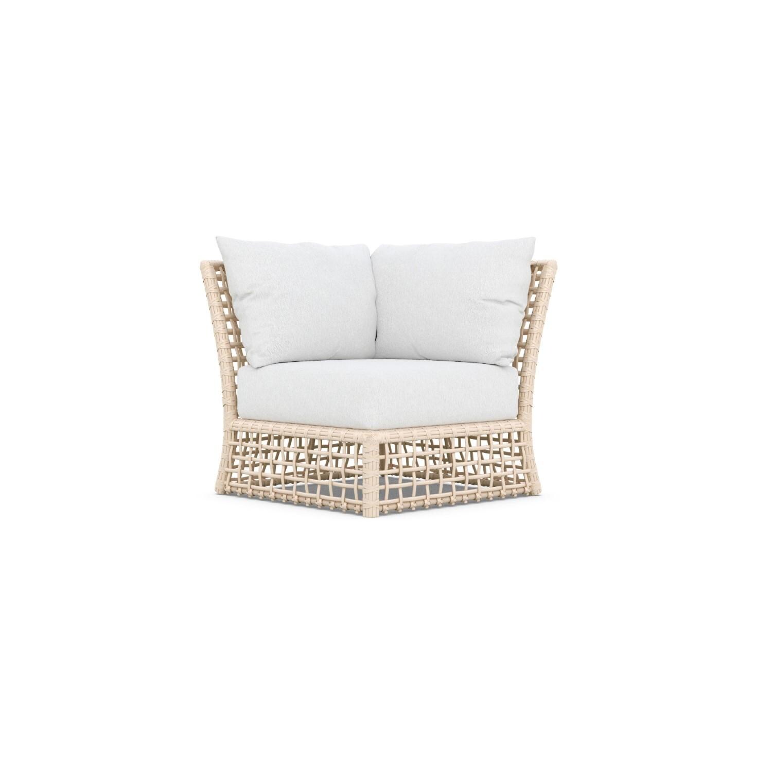 Azzurro Living KIA-W05CC-CU Kiawah Wicker Corner Club Chair in Almond/Cloud - Angled - White Background thumbnail
