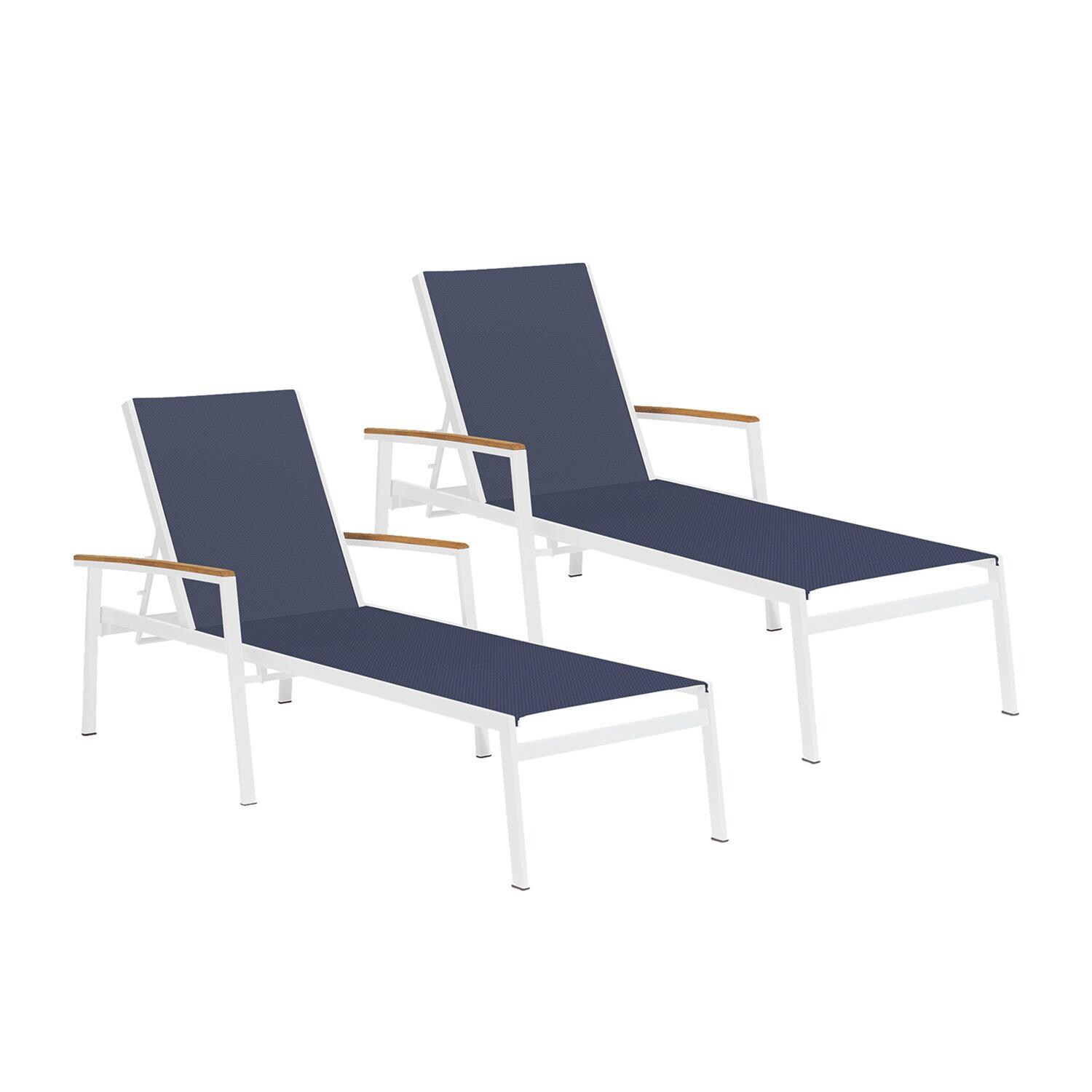 Oxford Garden Travira 2 Pc Composite Sling & Aluminum Chaise Lounge W/ Natural Tekwood Arm Caps in Chalk/Ink Pen thumbnail