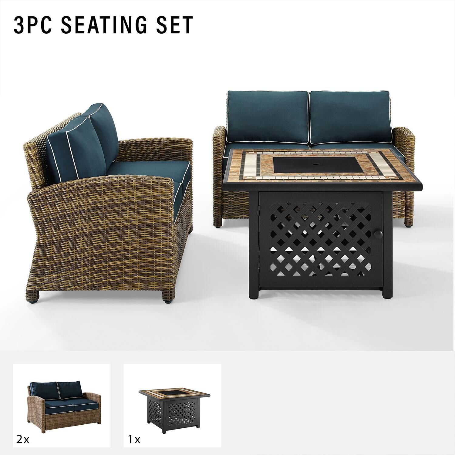 Ultimate Patio UP-92397-NV 3Pc Wicker Outdoor Loveseat Set in Navy - Included in Set (Two Loveseats & Fire Table) - Diagram thumbnail