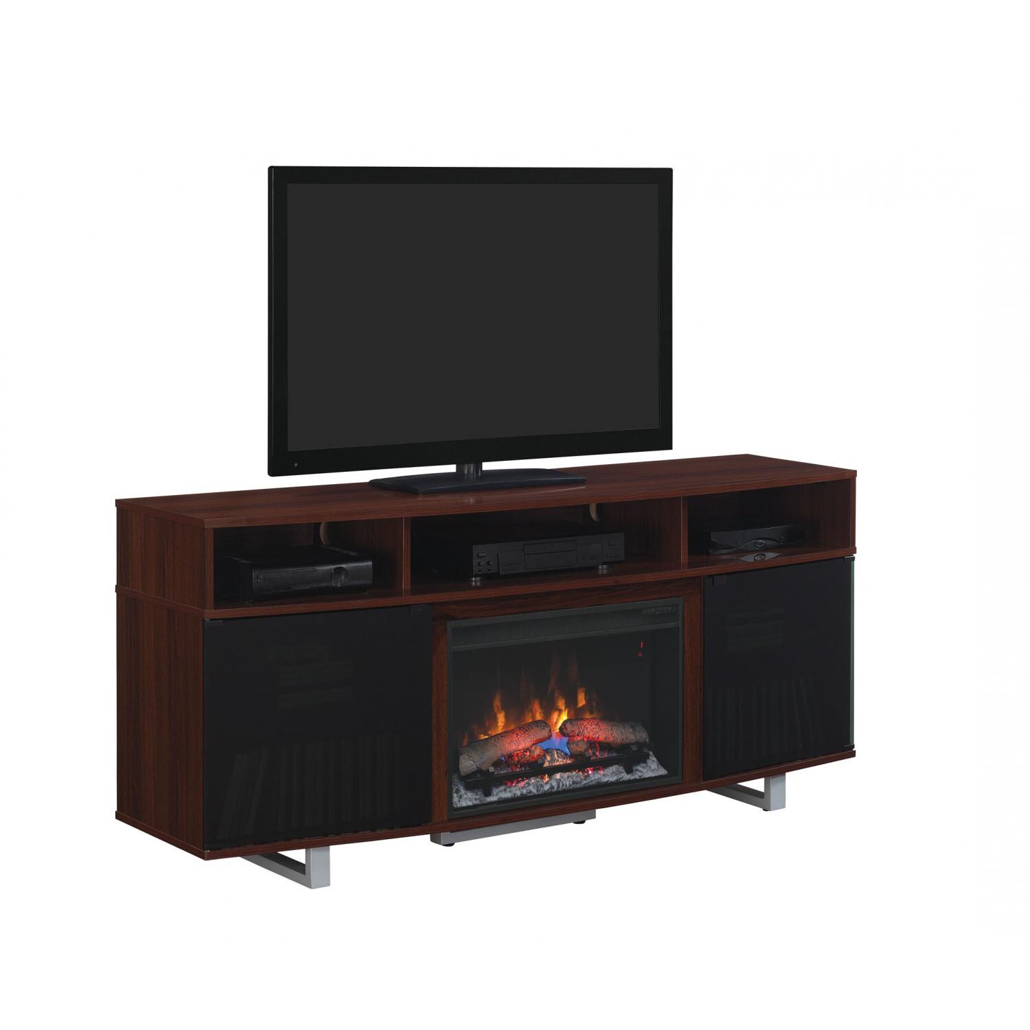 Classicflame Enterprise Lite 72 Inch Electric Fireplace Media Console With Traditional Log Set High Gloss Cherry 26ef031grp