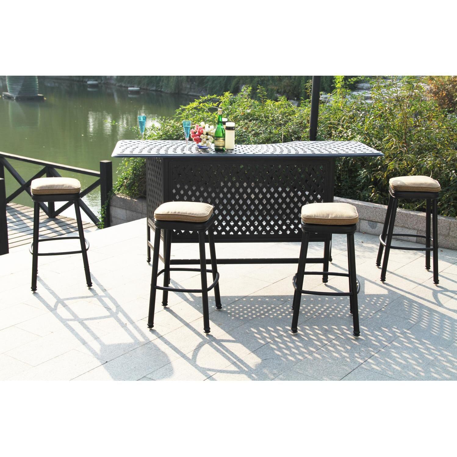 Darlee Cast Aluminum Outdoor Patio Round Square Bar Stools (Shown With Outdoor Bar) thumbnail