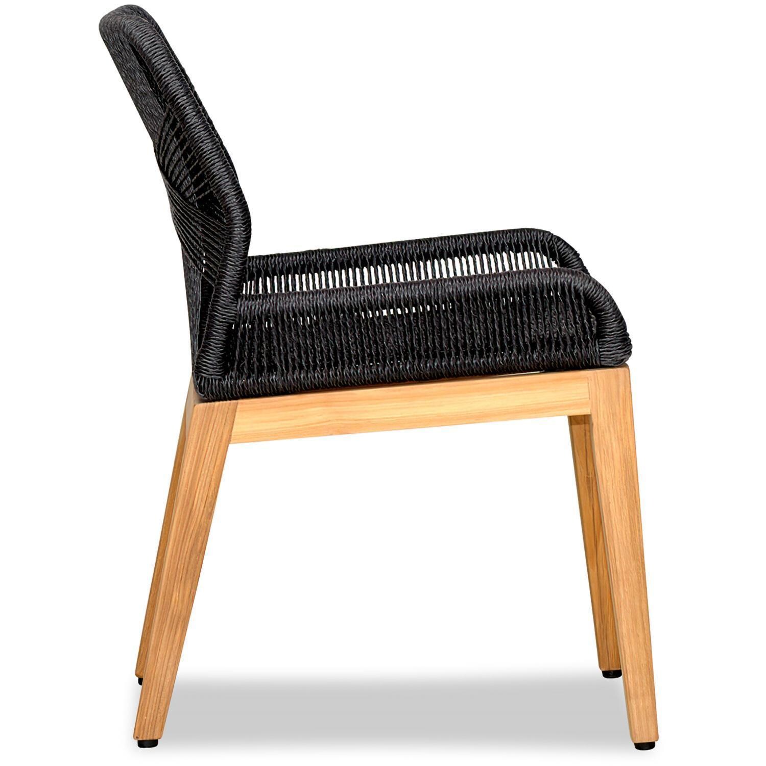 Wood Grove Reclaimed Teak and Rope Armless Dining Side Chair By Lakeview - Side View - White Background thumbnail