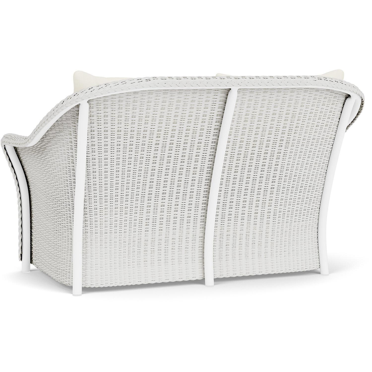 Lloyd Flanders Weekend Retreat Loveseat in Matte White Finish W/ Sailcloth Salt Fabric - Back Left thumbnail