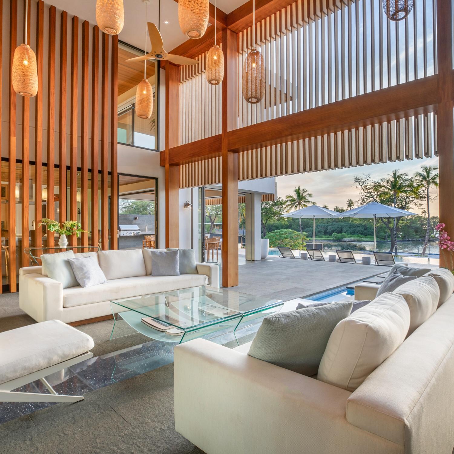 Big Ass Fans MK-HK4-071906A470F654G10I20S2 84-Inch Haiku Ceiling Fan Damp Universal Mount W/20-Inch Downrod & Downlight Satin Nickel/Cocoa - Poolside (Shown in Oil-Rubbed Bronze/Caramel) thumbnail