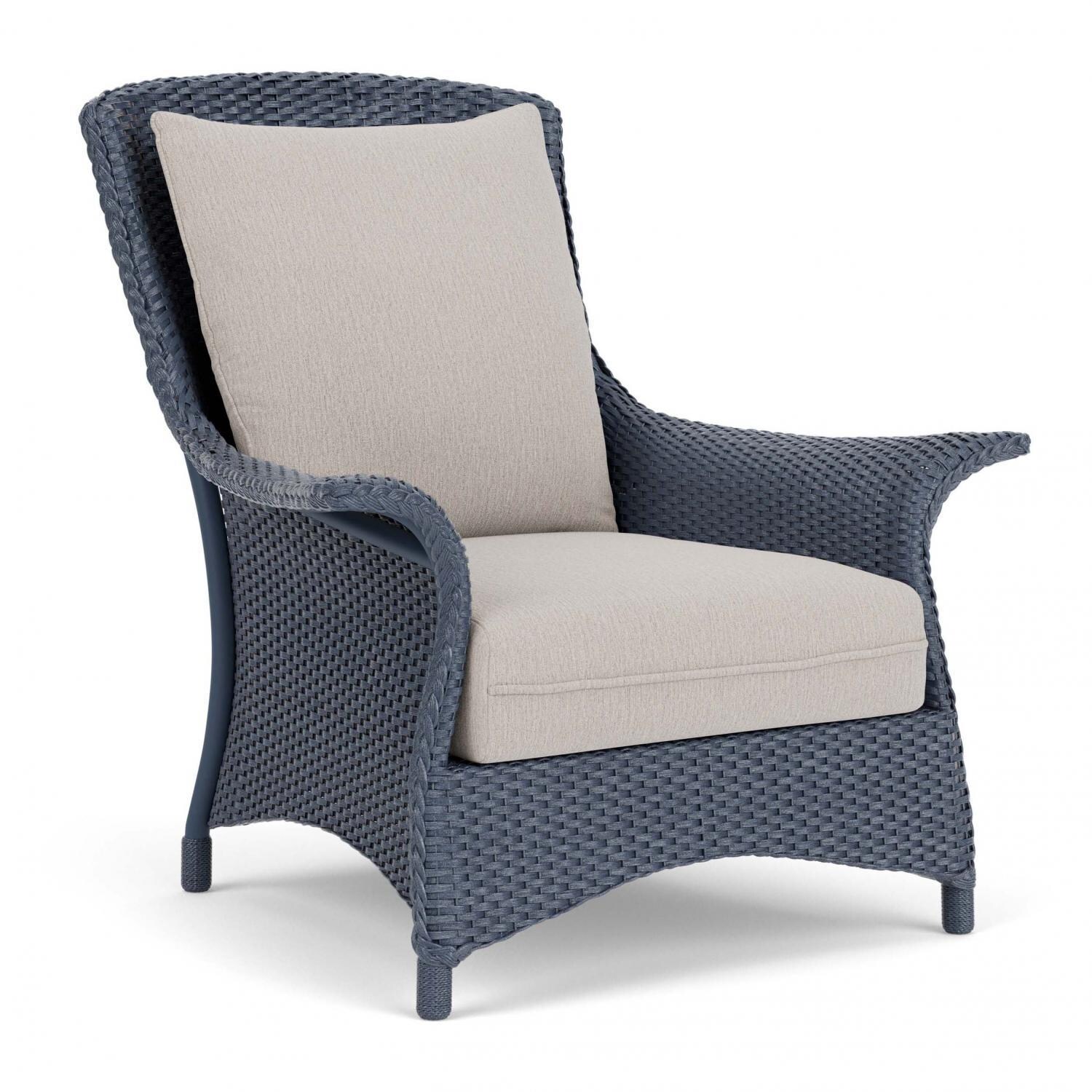 Lloyd Flanders Mandalay Lounge Chair in Denim Blue Finish with Remy Cloud Fabric - Angled thumbnail