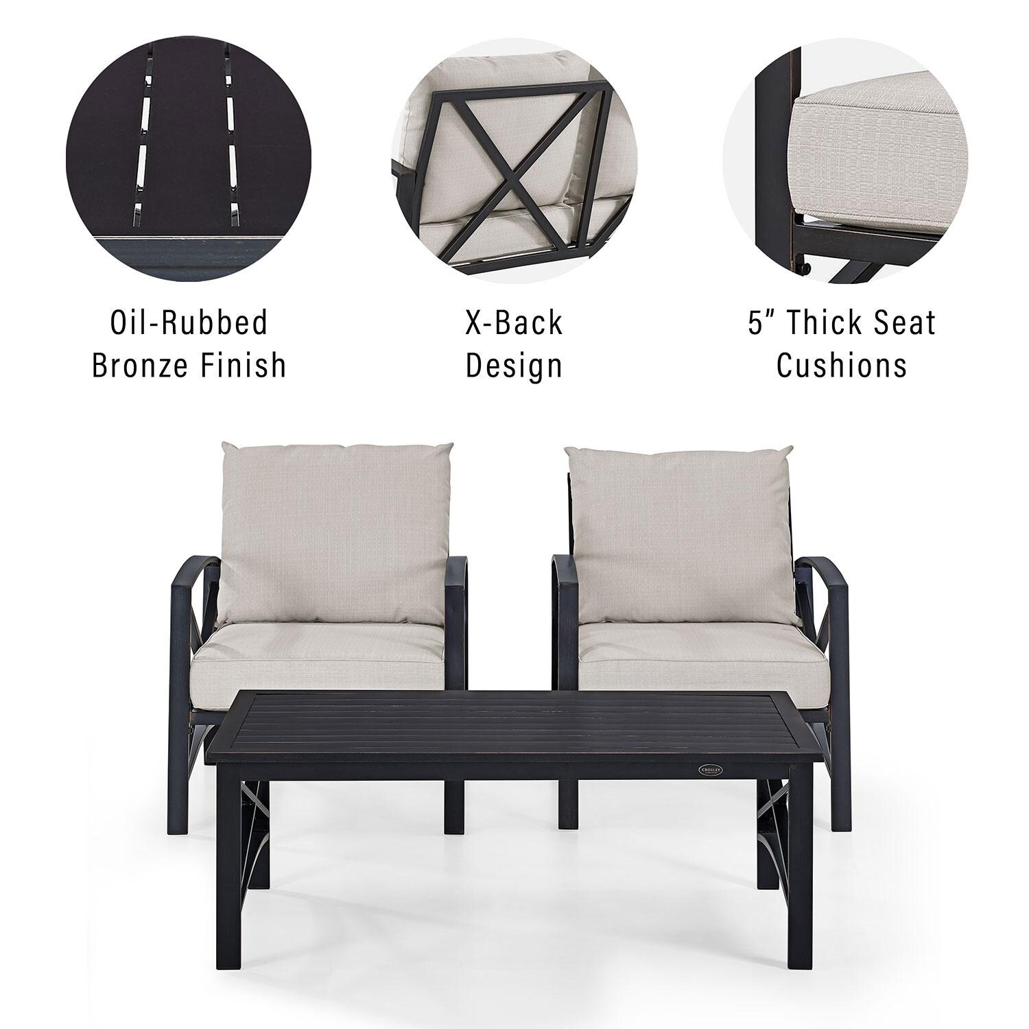 Ultimate Patio UP-82245BZ-OL 3Pc Outdoor Chair Set in Oatmeal - Features - Diagram thumbnail