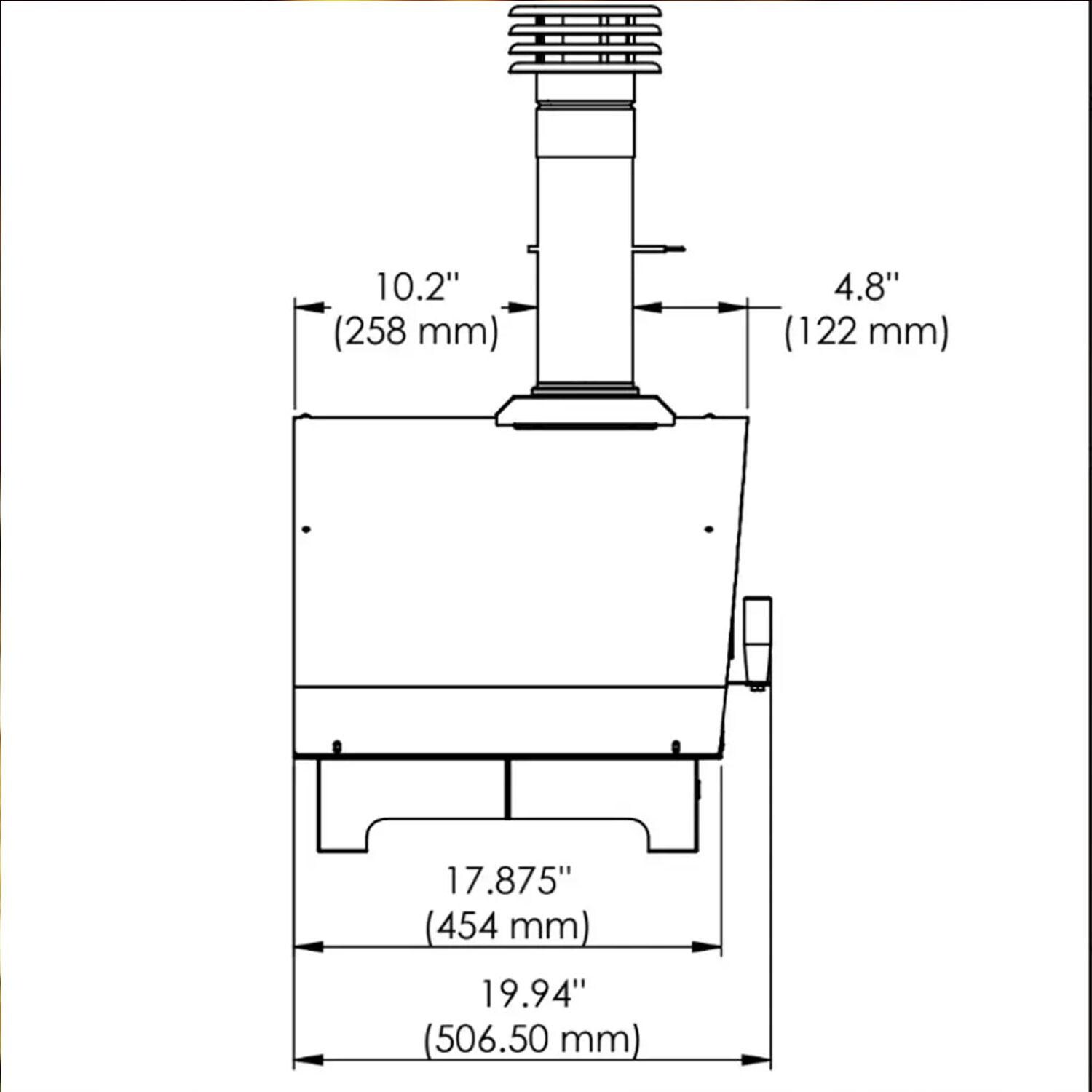 XO Appliance XOPIZZA1SS PIZZA1 Countertop Wood-Fired Pizza Oven in Black / Stainless Steel - Side View - Dimensional thumbnail