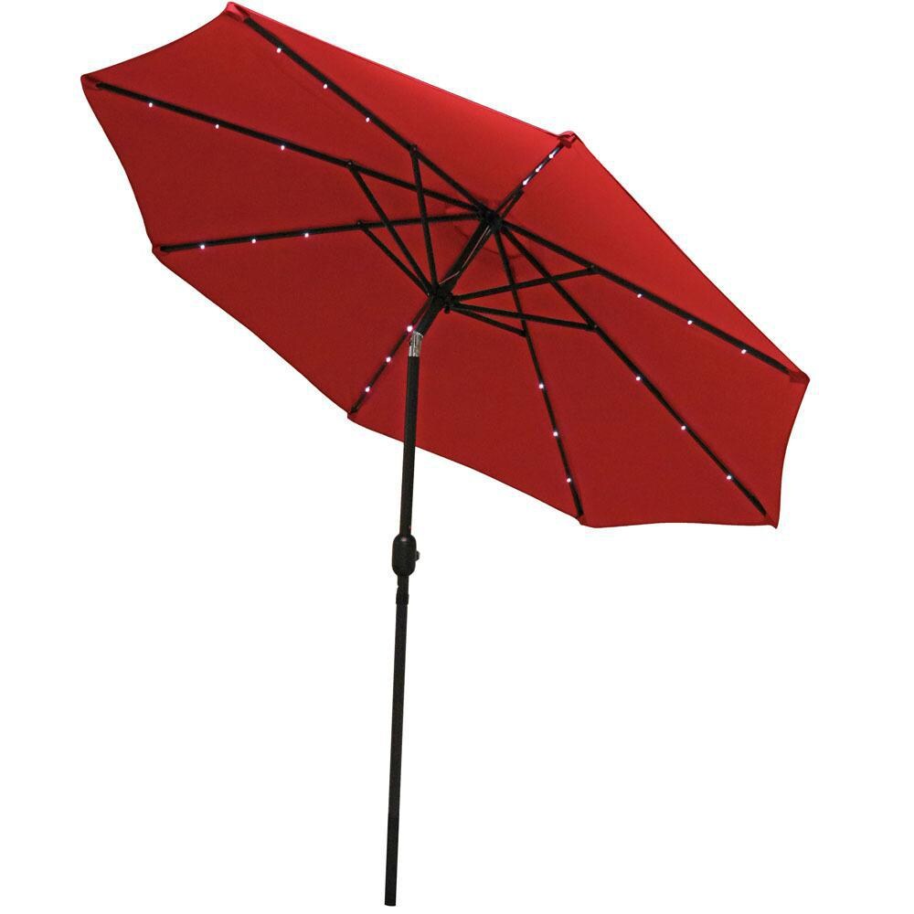 Ultimate Patio 9 Ft. Solar Lighted Octagonal Patio Umbrella W/Crank - Red - Tilted thumbnail