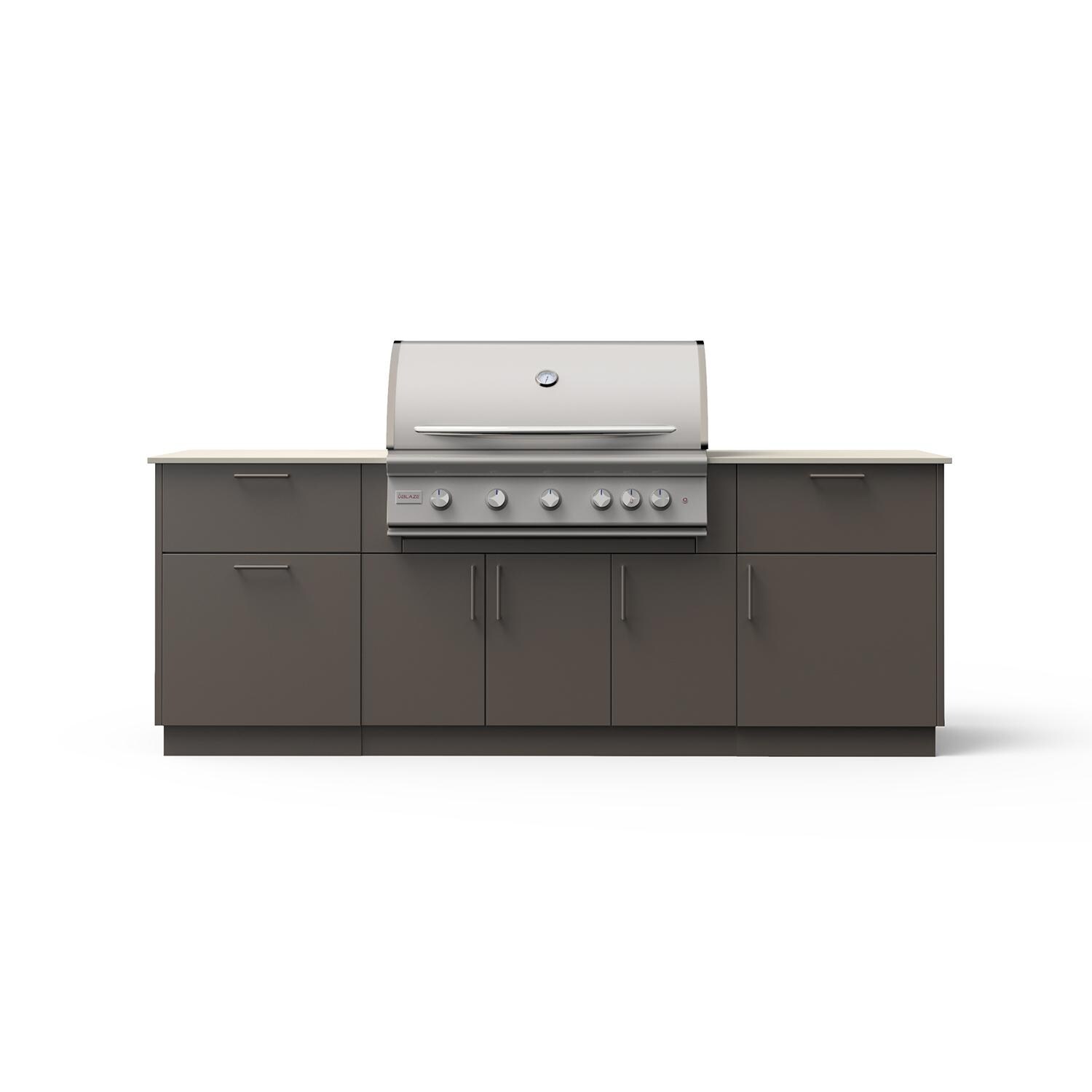 Blaze Sunrise 8-Ft Outdoor Kitchen Island w/ 40-Inch LTE+ Natural Gas Grill in Gunmetal w/ Aeris Countertop