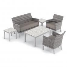 Argento 6 Piece Wicker Patio Conversation Set W/ Lite-Core Ash Tables & Stone Cushions By Oxford Garden image