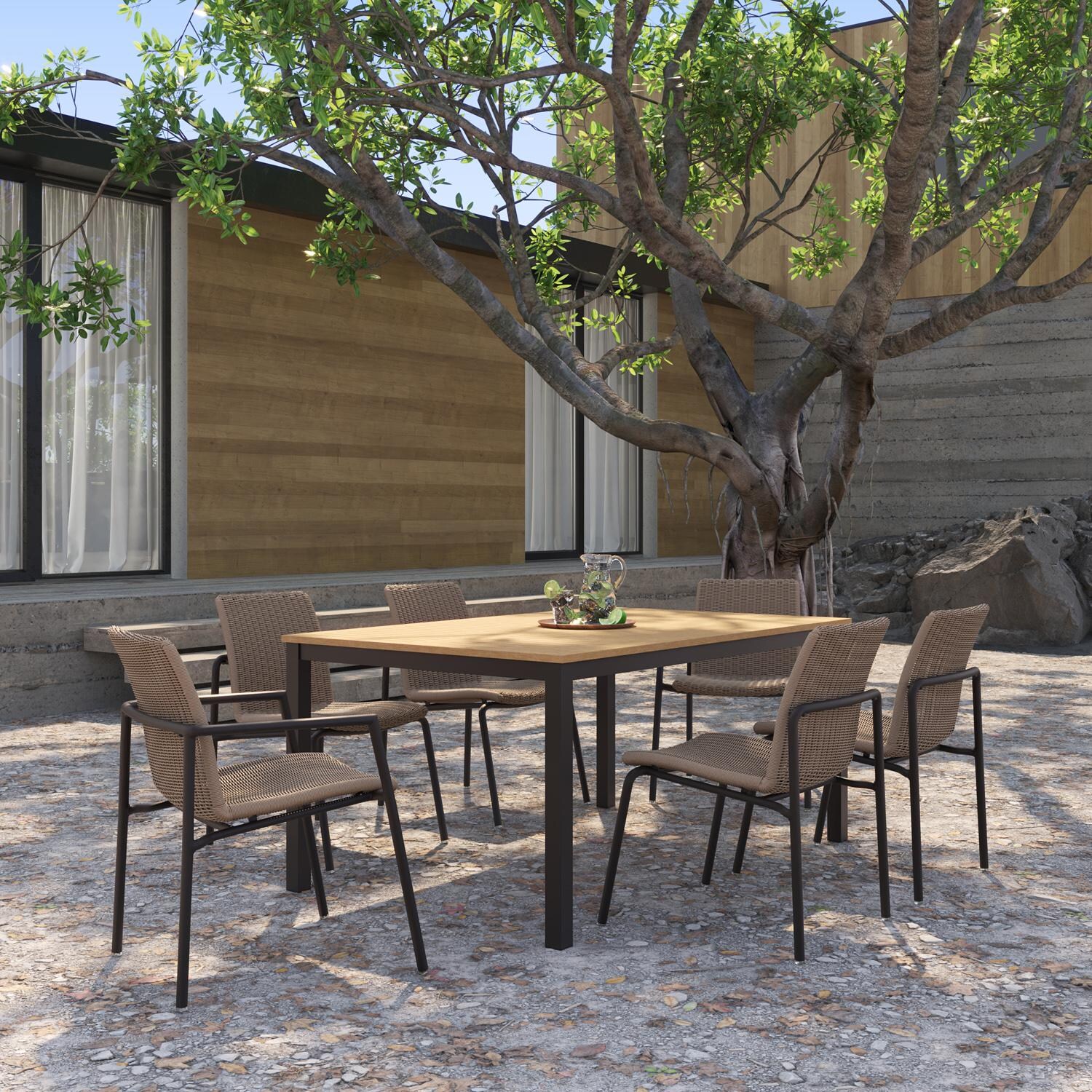 Oxford Garden Orso 2 Pc Wicker & Aluminum Dining Side Chair in Carbon/Sand - Outdoor Dining Set W/ Side & Arm Chairs thumbnail