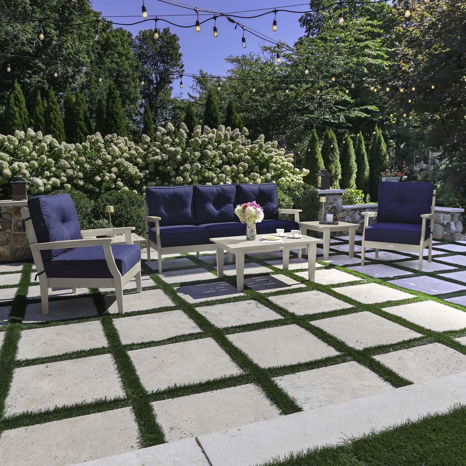 Blushing Bay 6 Pc Recycled Plastic Seating Set w/ Sofa in Spectrum Indigo/Whitewash by Lakeview Outdoor Designs