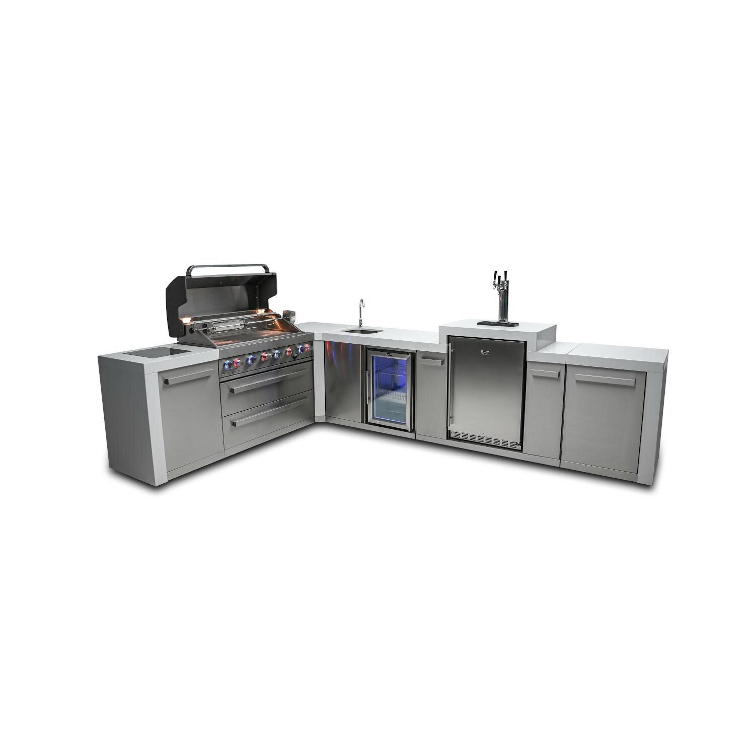 Mont Alpi MAi805-D90KEGBEV 805 Deluxe Propane Island W/ 90 Degree Corner, Kegerator & Beverage Center - Hood Open thumbnail