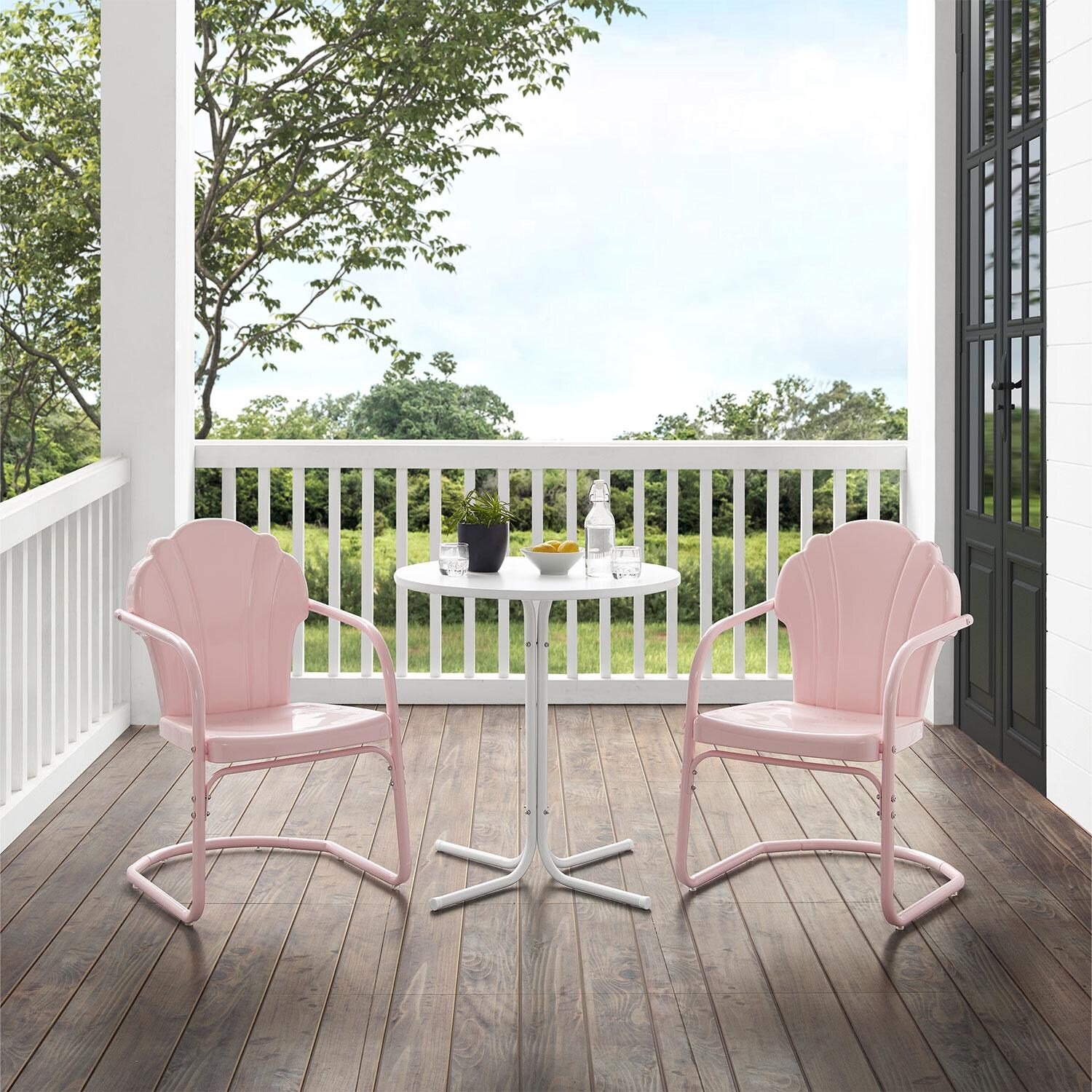 Ultimate Patio UP-32243PI 3Pc Retro Outdoor Bistro Set in Pastel Pink - On Patio - Lifestyle thumbnail