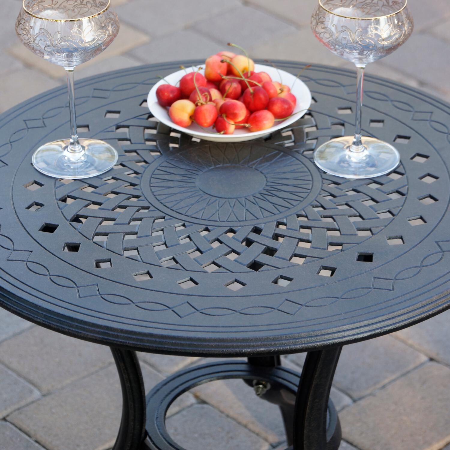 Darlee DL606-5PC-26RP Nassau 5 Piece Cast Aluminum Patio Conversation Set W/ Sesame Cushions - Table Detail thumbnail