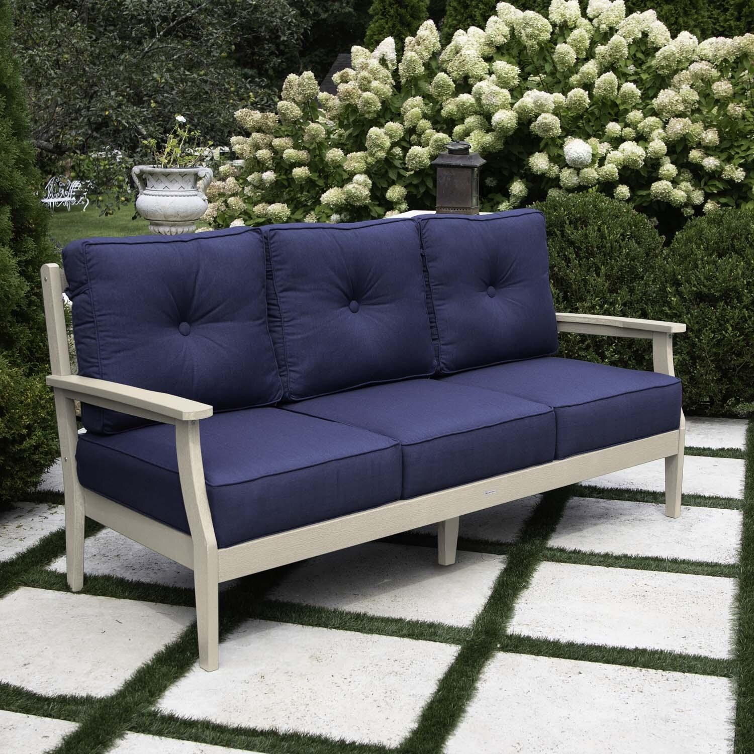 Blushing Bay 3 Person Recycled Plastic Sofa in Spectrum Indigo/Whitewash by Lakeview Outdoor Designs - Left Angled - Lifestyle thumbnail