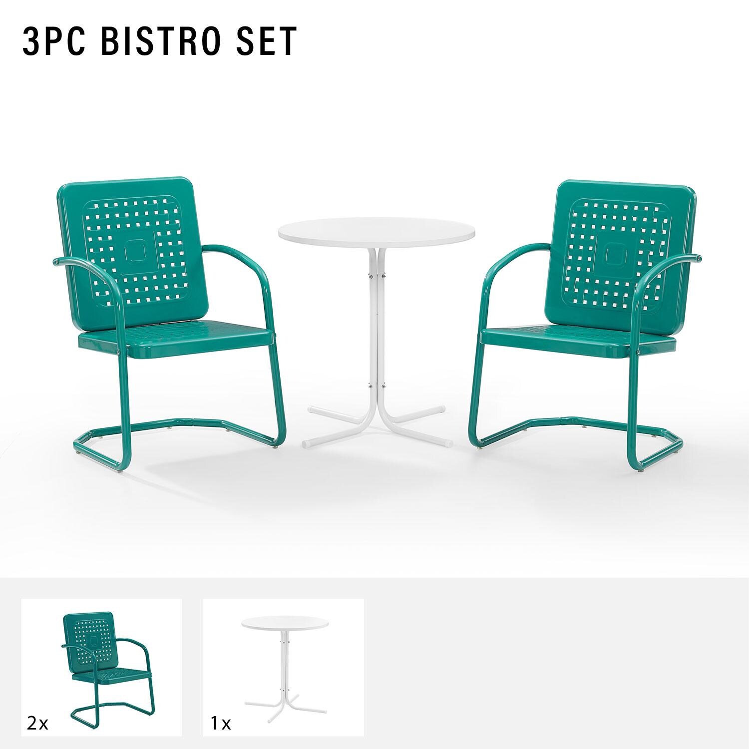 Ultimate Patio UP-32242TU 3Pc Retro Outdoor Bistro Set in Turquoise - Included in Set (Two Chairs and Table) - Diagram thumbnail
