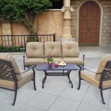 Sedona 4 Piece Cast Aluminum Patio Conversation Set W/ Sofa & Sesame Cushions By Darlee