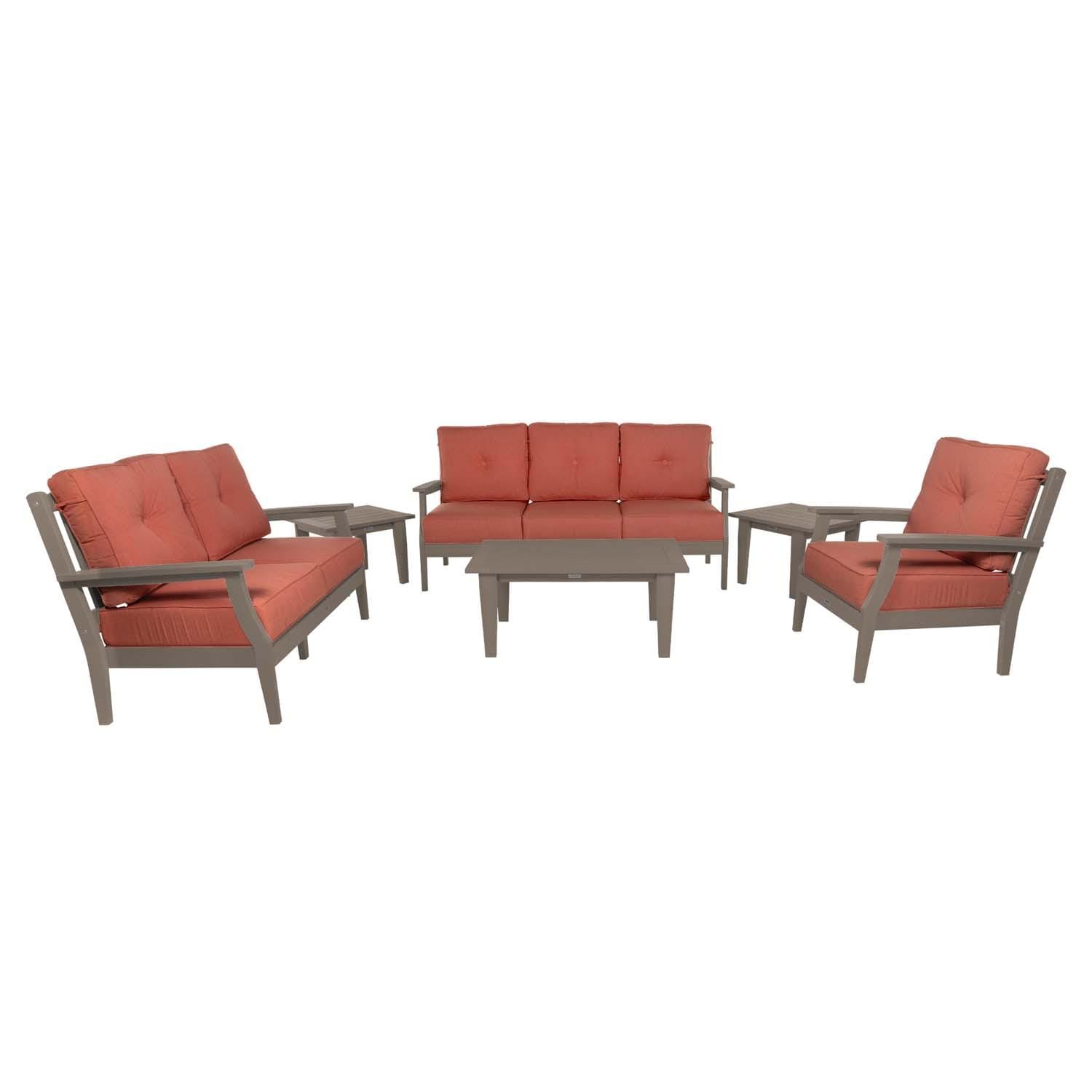 Blushing Bay 6 Pc Recycled Plastic Grand Seating Set in Canvas Persimmon/Woodland Brown by Lakeview Outdoor Designs - Front View - White Background thumbnail