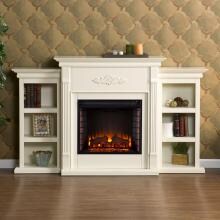 Southern Enterprises Tennyson 70-Inch Electric Fireplace W/ Bookcases - Ivory - FE8544 image