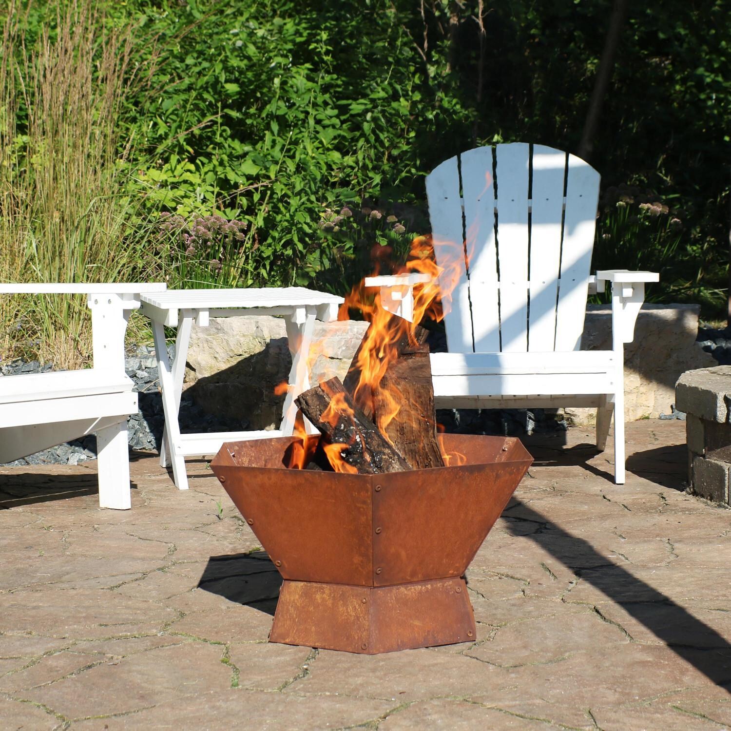 24 Inch Square Steel Wood-Burning Fire Pit in Rust by Ultimate Patio