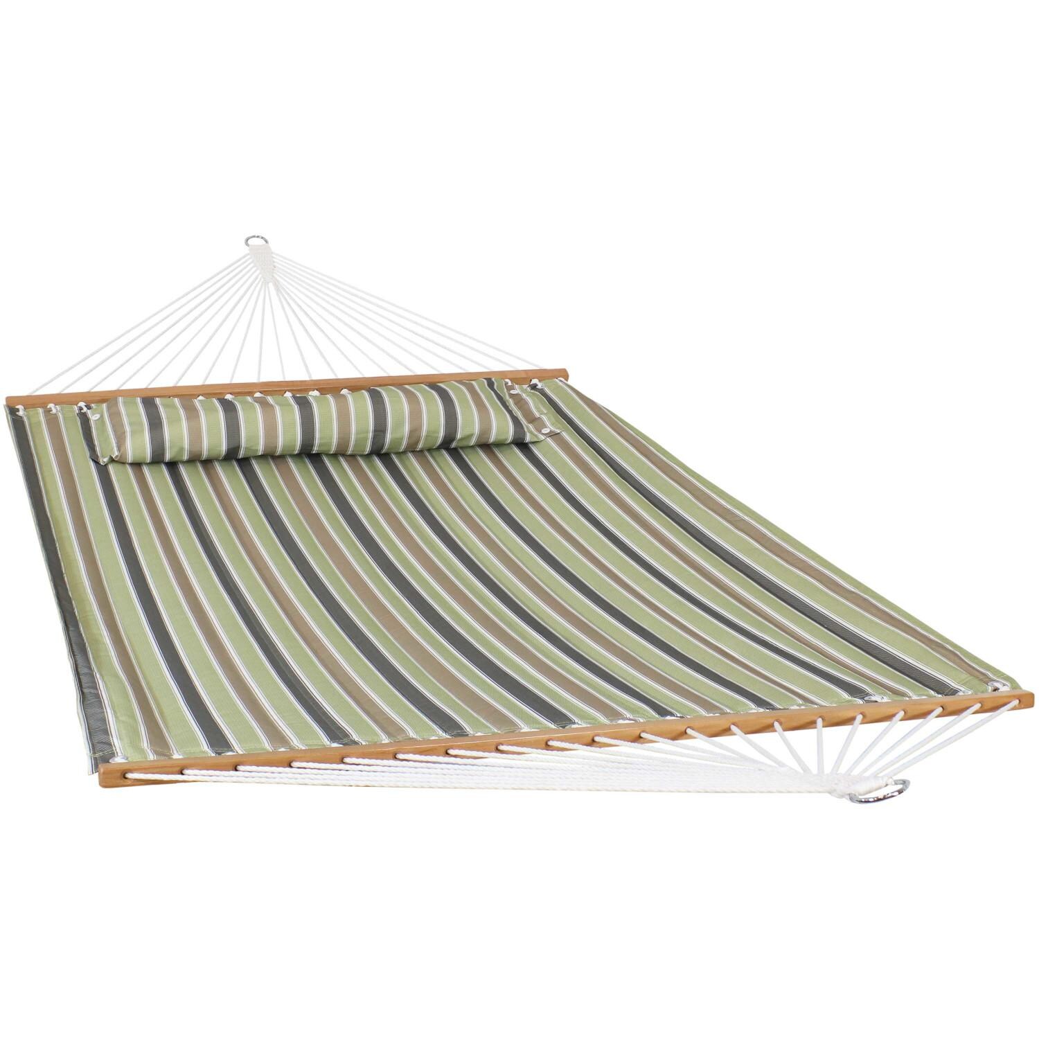 Sunnydaze Decor Quilted Double Hammock & Pillow - Khaki Stripe - WIM-308 image