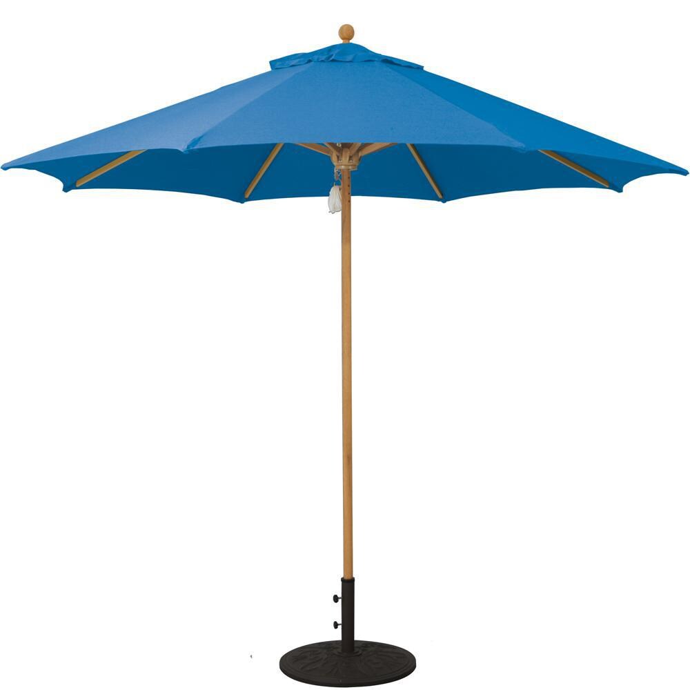 Galtech 9 Ft. Octagonal Hardwood Patio Market Umbrella W/ Pulley - Teak W/ Sunbrella Canvas Pacific Blue Canopy