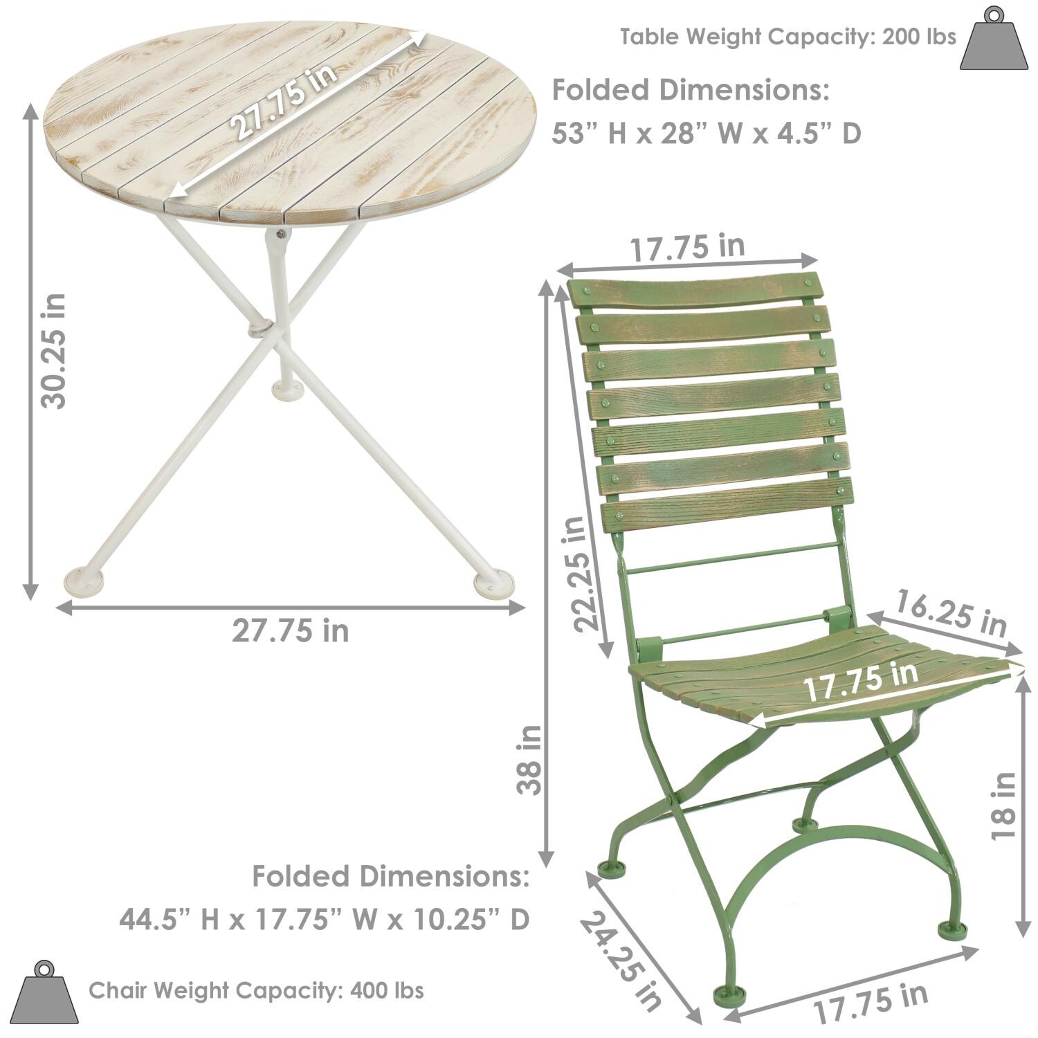 Ultimate Patio 3-Piece Chestnut Bistro Set - Dimensions thumbnail