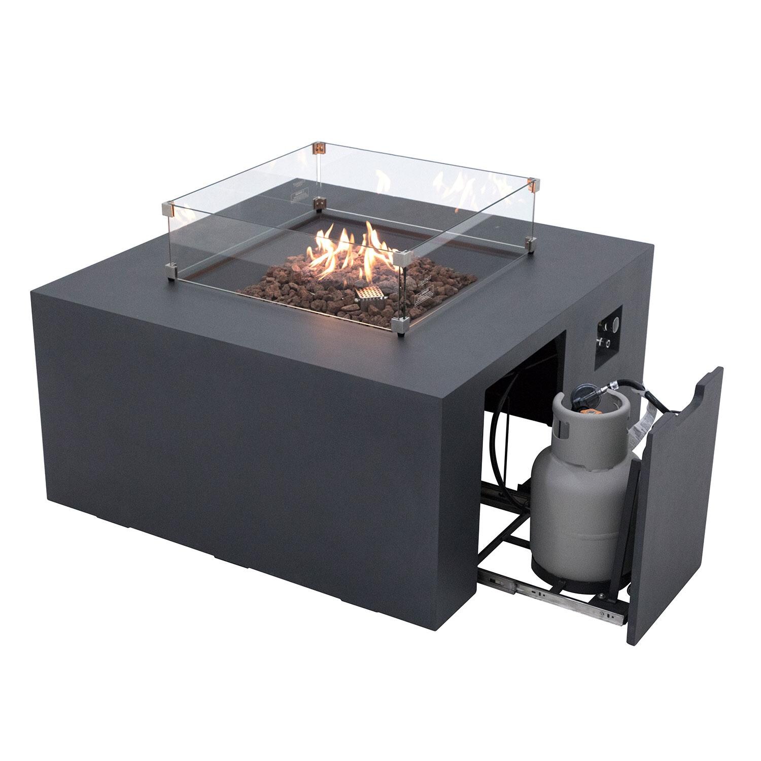 Elementi OFG310DG-LP Rocky 43-in Liquid Propane Concrete Fire Table w/ Hidden Tank in Dark Grey - Hidden Tank - White Background thumbnail