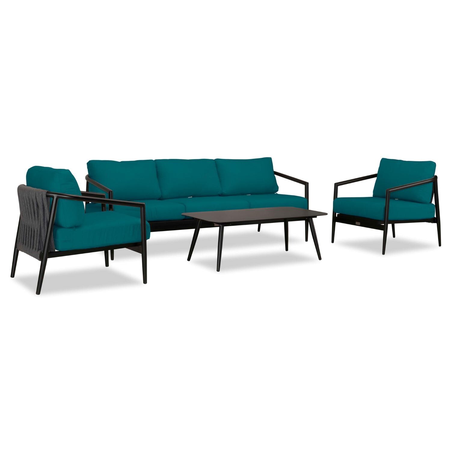 Lakeview Midnight Cove 4 Pc Aluminum Sofa Seating Set in Black/Carbon/Spectrum Peacock - Angled - White Background thumbnail