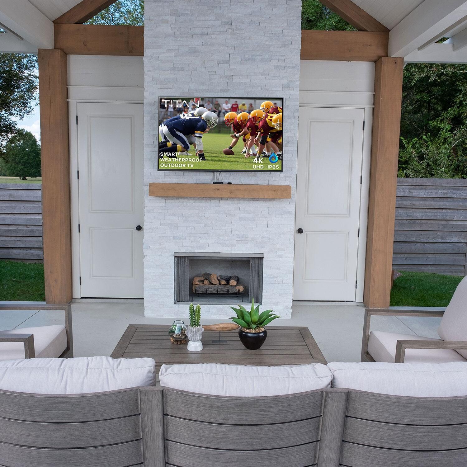 Titan Q60C Series 85 Inch Full Sun QLED 4K Smart Outdoor TV - Mounted in Outdoor Kitchen - Lifestyle thumbnail