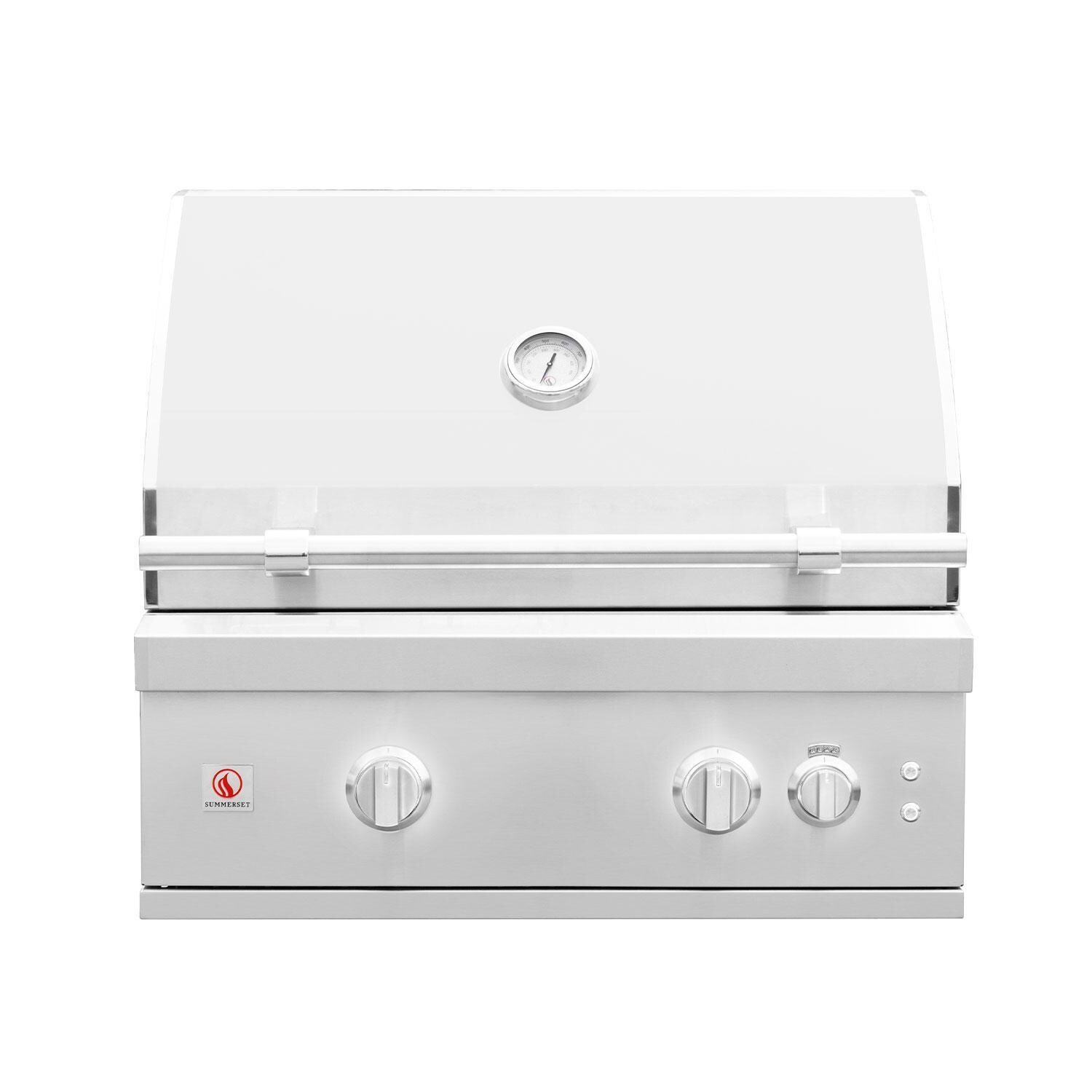 Summerset QST30-LP Quest 30-in 2 Burner Built-In Propane Gas Grill w/ Rear Infrared Burner, Rotisserie Kit, & Drop-In Griddle Plate - Closed - Red Lights Off - White Background thumbnail